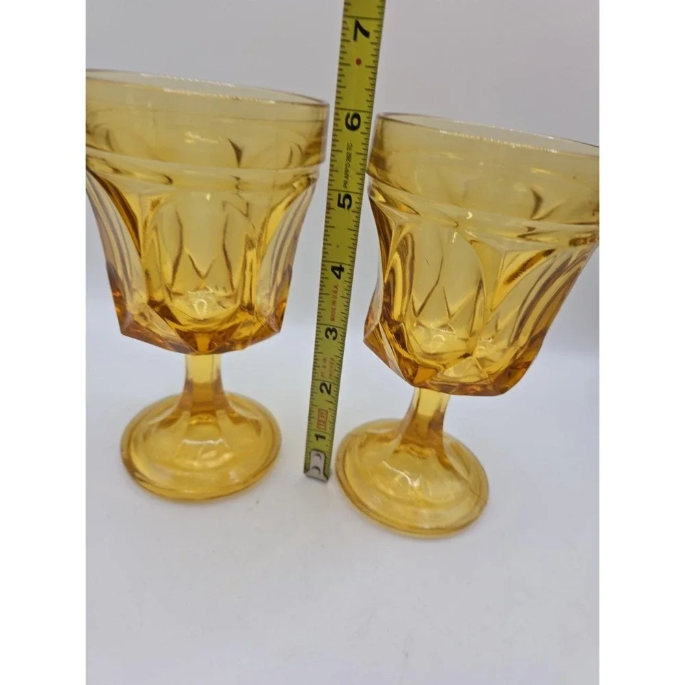 Vintage Anchor Hocking Fairfield Amber Wine Stem Goblets set of 2.